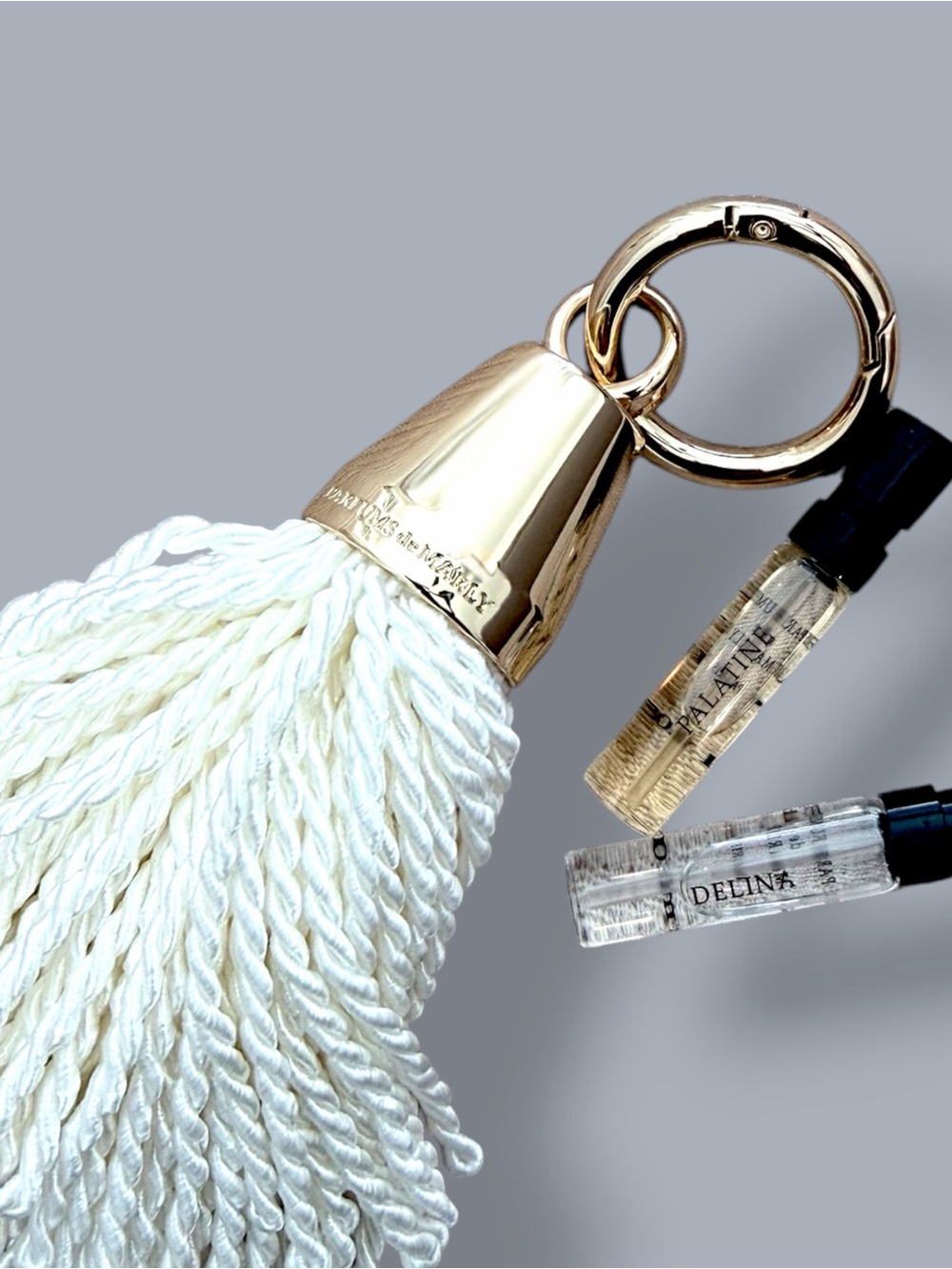 Parfums de Marly GWP White Tassel Keychain + Delina & Palatine Samples